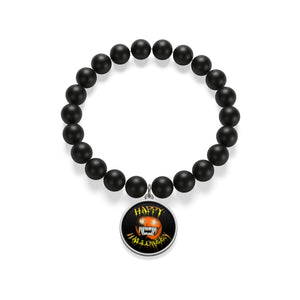 Happy Halloween Scary Pumpkin Matte Onyx Bracelet