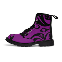 Load image into Gallery viewer, Black and Purple Ghost Women&#39;s Goth Fashion Canvas Boots
