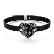 Load image into Gallery viewer, Black and White Heart Shaped Spider Web Leather Bracelet

