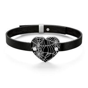 Black and White Heart Shaped Spider Web Leather Bracelet