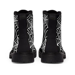 Halloween Black and white Spider Web Shoes Women's Martin Boots back view