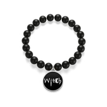 Load image into Gallery viewer, The word Witch in white creepy letters on a black  Matte Onyx Bracelet
