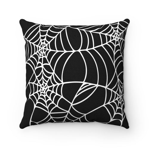 Halloween throw pillow black with white spider web design Square shape