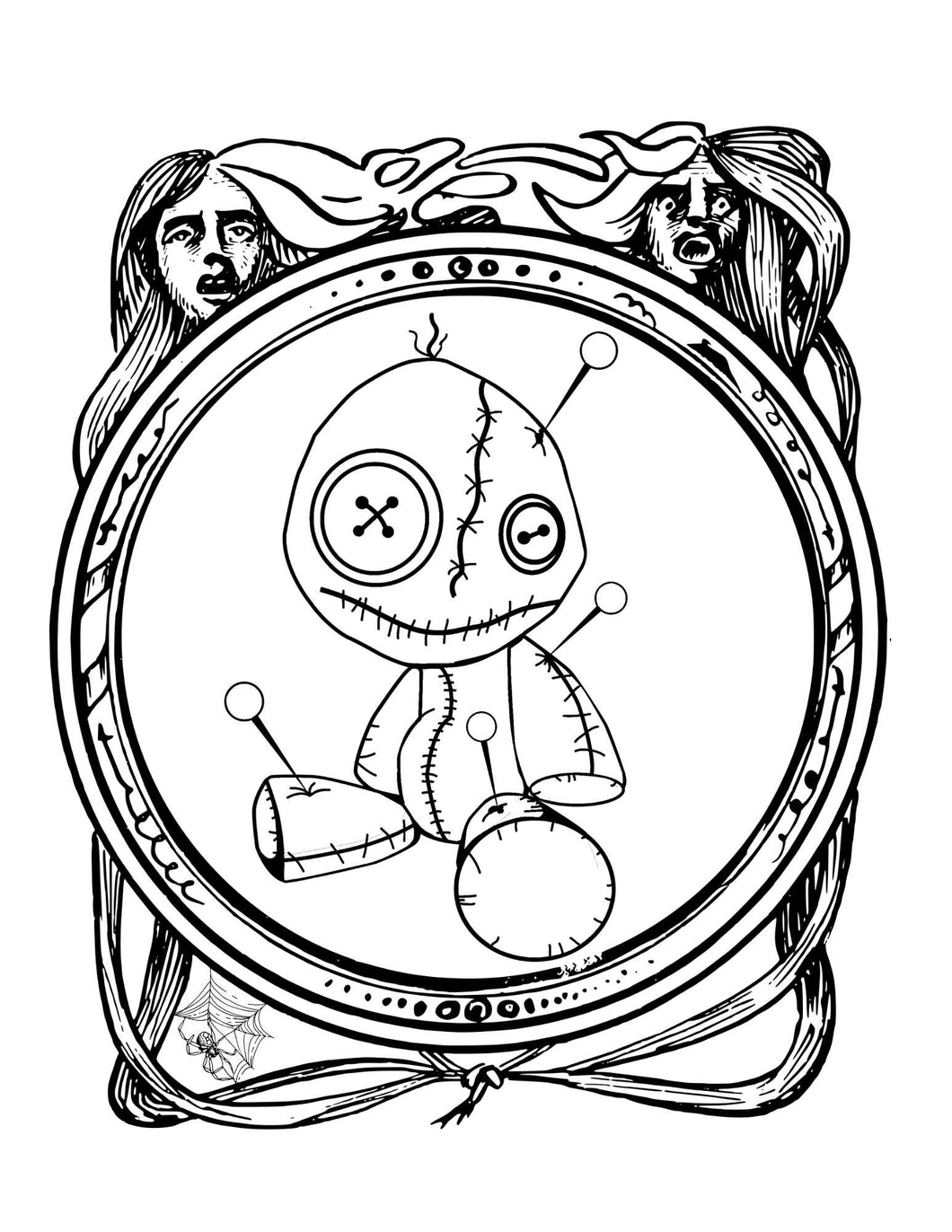 Creepy Cute Halloween Voodoo Doll Printable Coloring page