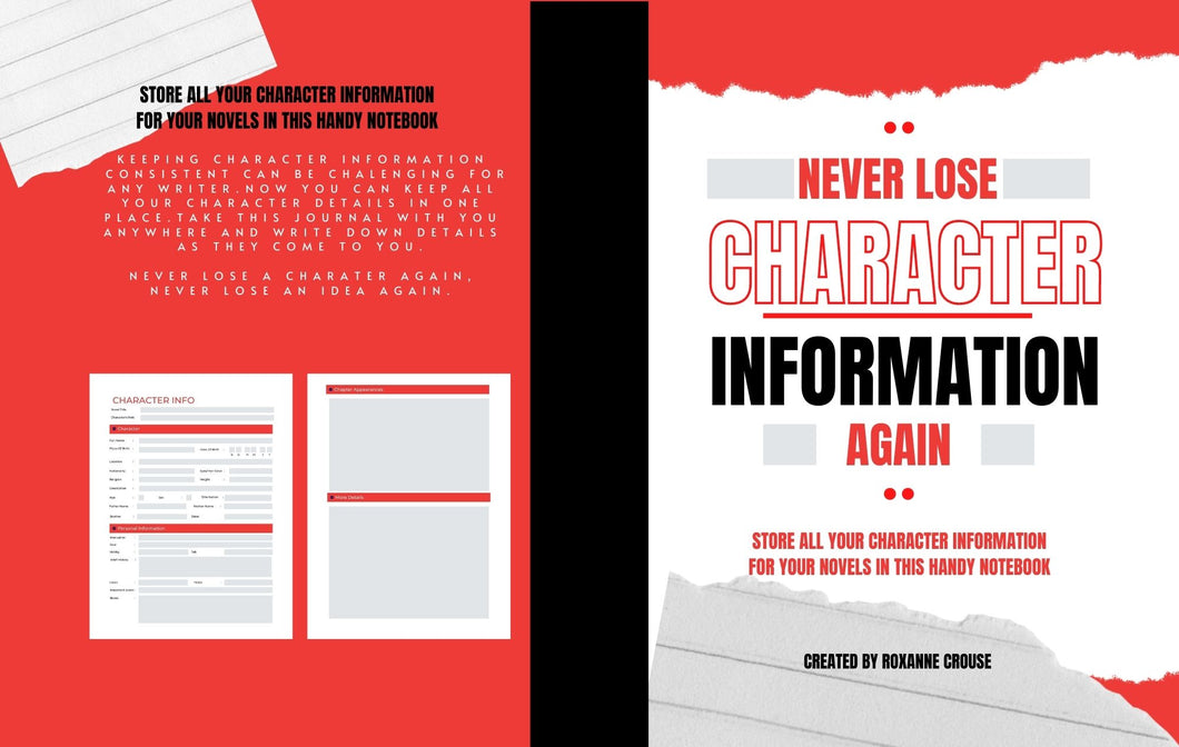 Never Lose Character Information Again Store all your character information for your novels in this handy notebook