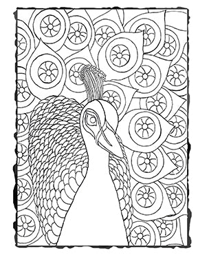 Downloadable Coloring Page Peacock covered in Eyeballs