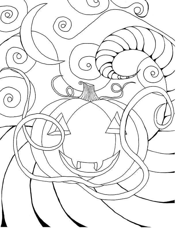 Pumpkin Moon Adult Coloring Page From the Dark Whimsical Art Adult Coloring Book