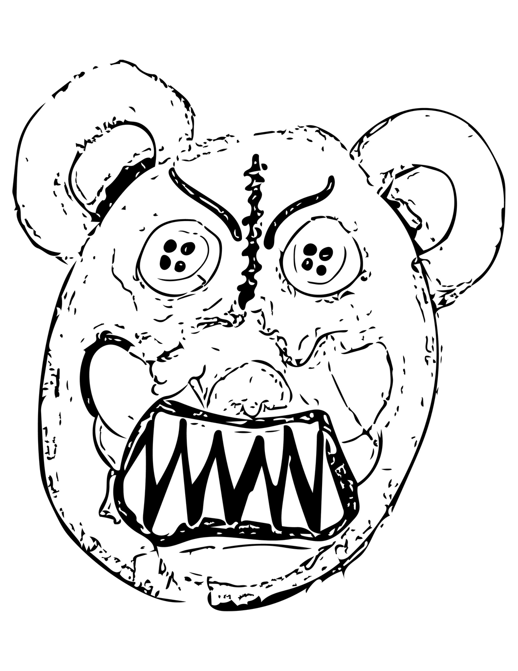 Scary Teddy Bear Face For Halloween Coloring Page