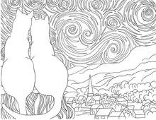 Load image into Gallery viewer, Starry Kitties Parody of Starry Night Printable Adult Coloring Page

