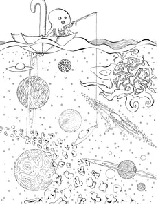Octopus Fishing For a Spaceship Printable Adult Coloring Page: Dive into the Dark Depths of Imagination with this Printable Adult Coloring Page! 🖌️🎨