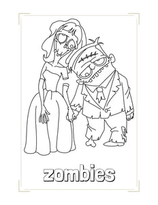 Free Cute and Creepy Halloween Zombie Couple Printable Coloring page