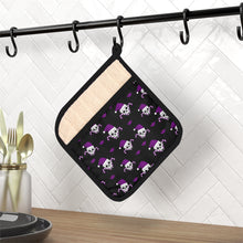 Load image into Gallery viewer, Christmas Skulls and Candy Canes black and purple Potholder with Pocket
