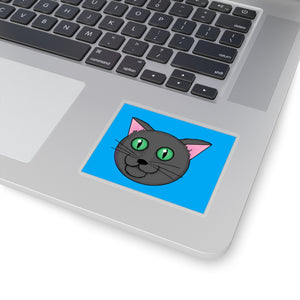 Fun Cartoon Grey Kitty with green eyes Kiss-Cut Stickers