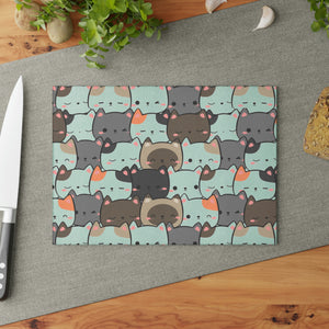 Cute Cats Closeup Glass Cutting Board: Infuse Your Kitchen with Feline Flair! 🐾🍽️