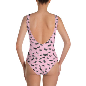 Pastel Goth Skeleton Cats One-Piece Swimsuit