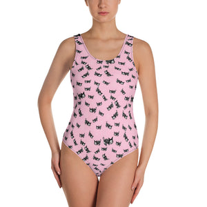 Pastel Goth Skeleton Cats One-Piece Swimsuit