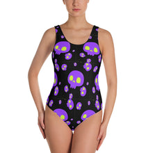 Load image into Gallery viewer, Purple Skulls One-Piece Swimsuit
