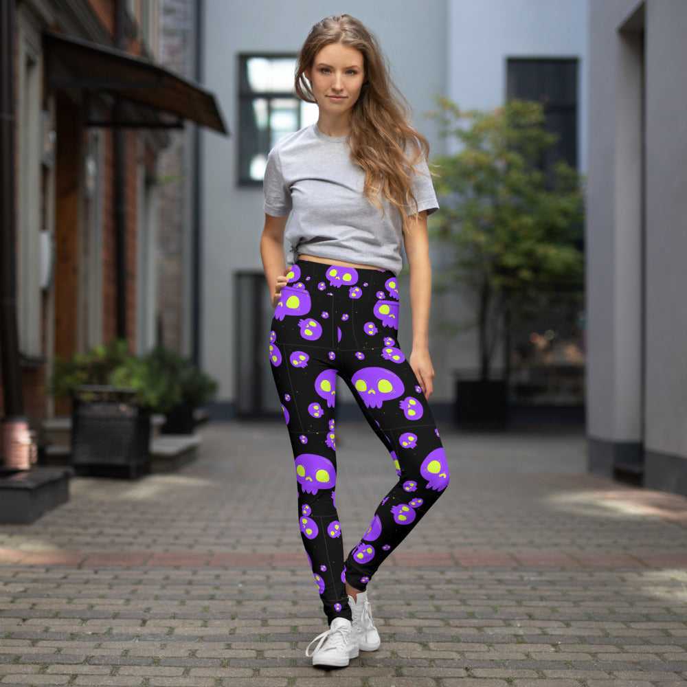 Purple Skulls Halloween Yoga Leggings