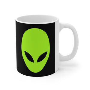 Green Alien Head Black Coffee Mug 11oz