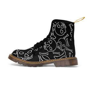 Black and White Skull and Bones Women's Goth Fashion Canvas Boots