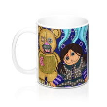 Load image into Gallery viewer, Halloween Coffee Mug Scary Toys by artist Roxanne Crouse Dark whimsical art
