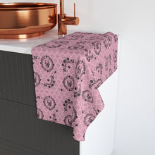 Load image into Gallery viewer, Victorian Skulls and Spiders Pattern Pink and Black Hand Towel
