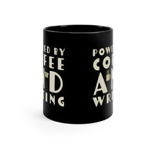 Load image into Gallery viewer, Powered by Coffee and Writing Black mug 11oz
