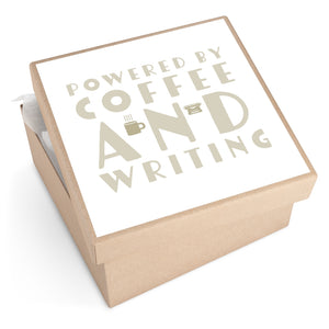 Powered By Coffee and Writing Square Vinyl Stickers