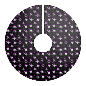 Skulls and candy canes in purple and black Christmas Tree Skirt for fans of Halloween