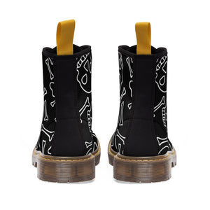 Black and White Skull and Bones Women's Goth Fashion Canvas Boots