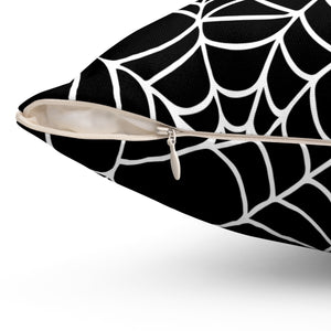 Halloween throw pillow black with white spider web design Square shape
