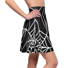 Load image into Gallery viewer, Black and White Halloween Spider Web Women&#39;s Skater Skirt side view
