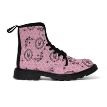 Load image into Gallery viewer, Victorian Skulls and Spiders Pattern Pink and Black Women&#39;s Canvas Boots
