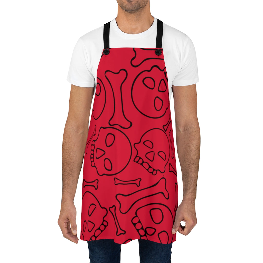 Red Skulls and Bones Apron For Cooking or Art