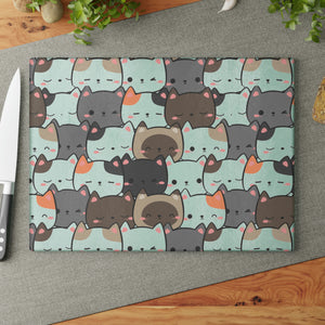 Cute Cats Closeup Glass Cutting Board: Infuse Your Kitchen with Feline Flair! 🐾🍽️