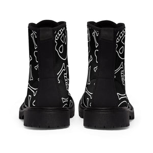 Black and White Skull and Bones Women's Goth Fashion Canvas Boots