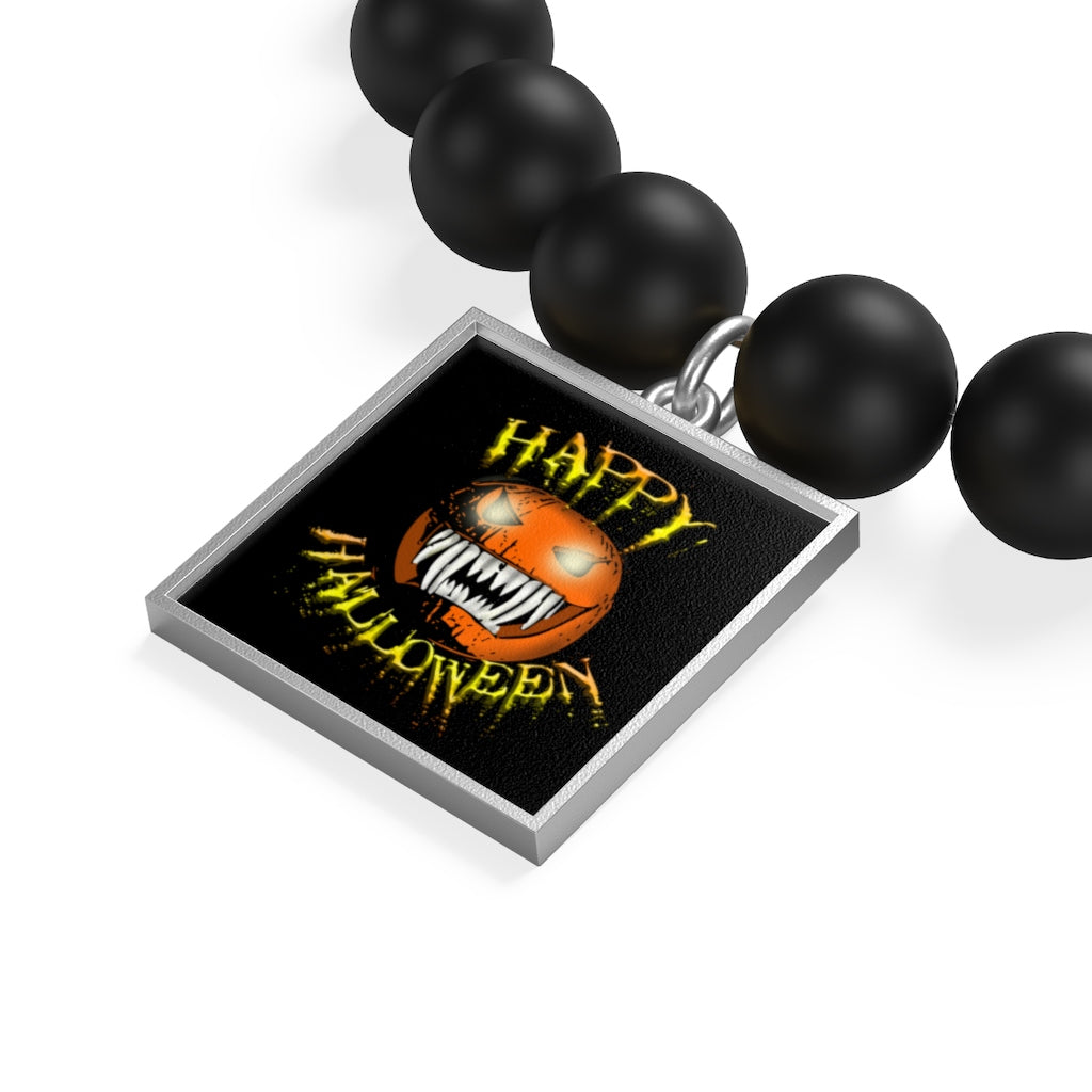 Happy Halloween Scary Pumpkin Matte Onyx Bracelet