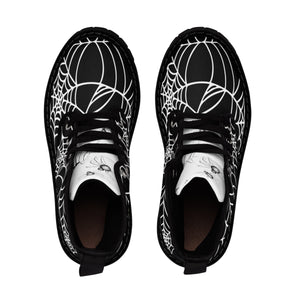 Halloween Black and white Spider Web Shoes Women's Martin Boots top view