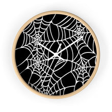 Load image into Gallery viewer, Halloween Decoration Black and white  spider web Wall clock white arms wood outer case
