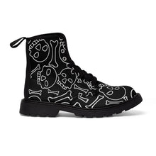 Load image into Gallery viewer, Black and White Skull and Bones Women&#39;s Goth Fashion Canvas Boots
