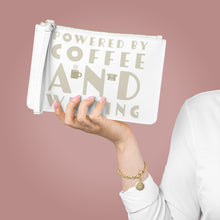 Load image into Gallery viewer, Powered by Coffee and Writing Clutch Bag Gift For Authors and Writers
