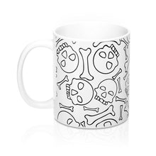 Load image into Gallery viewer, Skull and Bones Black and White Coffee Mug 11oz
