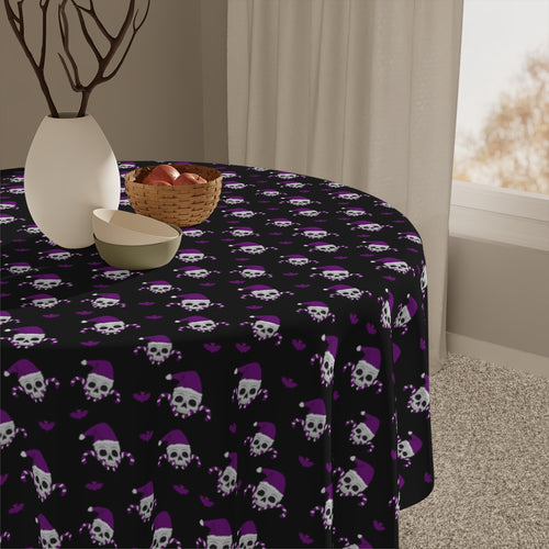 Christmas Skulls and Candy Canes black and purple Tablecloth