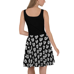 Black Goth Witch Skull Pattern Skater Dress