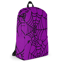 Load image into Gallery viewer, Purple Halloween Spider Web Backpack
