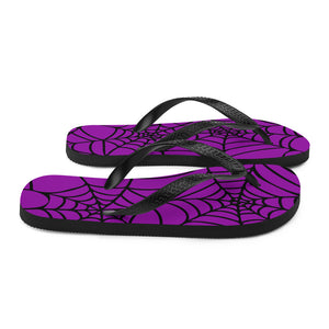 purple and black Halloween spider web flip flop for any goths summer spooky clothes collection  