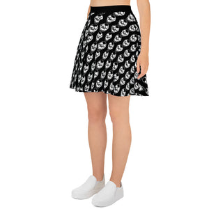 Black Goth Skull Pattern Skater Skirt