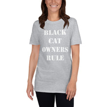 Load image into Gallery viewer, Black Cat Owners Rule Short-Sleeve Black Unisex T-Shirt
