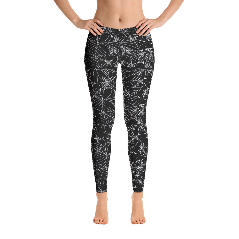 Black Goth  Spider Web Halloween Leggings