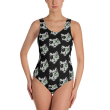 Load image into Gallery viewer, Black Goth Pirate Cat One-Piece Swimsuit
